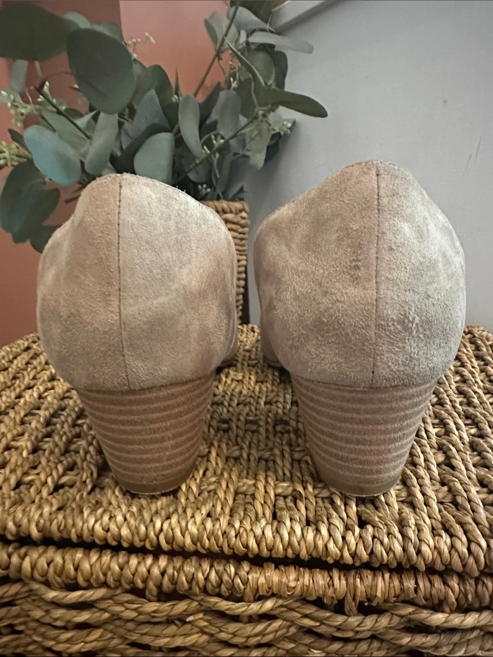 Eileen Fisher Hilly D’Orsay 7 tan suede mesh slip on 2” heel wedge shoes